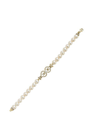 925 Ayar Gümüş Çiçek Desenli Doğal İnci Kadın Bileklik