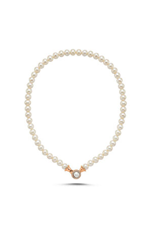 925 Ayar Gümüş 7 mm Doğal İnci Kolye