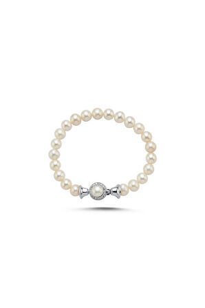 925 Ayar Gümüş Kadın Zirkon Taşlı Doğal İnci Bileklik