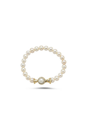 925 Ayar Gümüş Kadın Zirkon Taşlı Doğal İnci Bileklik