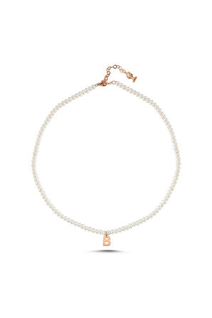 925 Ayar Gümüş 4 mm Harfli Doğal İnci Kolye