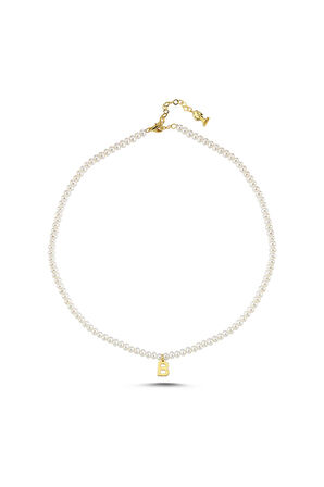 925 Ayar Gümüş 4 mm Harfli Doğal İnci Kolye