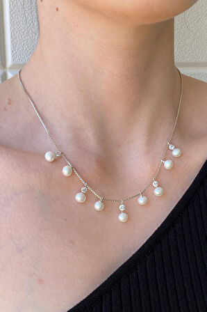 925 Ayar Gümüş Doğal İncili Zarif Kadın Kolye