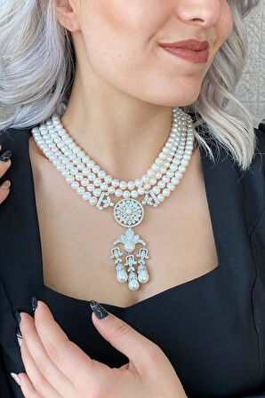 925 Ayar Gümüş 7 mm Doğal İnci Kolye BVRTST06036