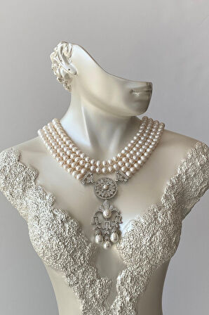 925 Ayar Gümüş 7 mm Doğal İnci Kolye BVRTST06036