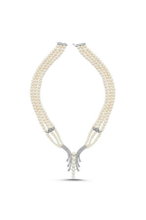 925 Ayar Gümüş 8 mm Su Yolu Doğal İnci Kolye