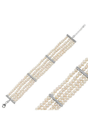 925 Ayar Gümüş Parçalı Doğal İnci Kadın Bileklik