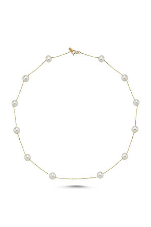 925 Ayar Gümüş 5 mm Zincirli Doğal İncili Kolye