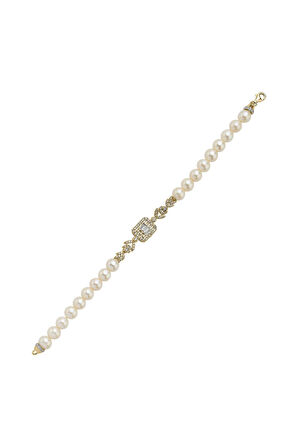 925 Ayar Gümüş Kadın Baget Kesim Doğal İnci Bileklik