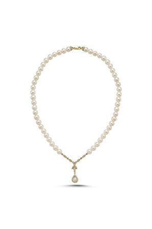 925 Ayar Gümüş 6 mm Damla Taşlı Doğal İncili Kolye