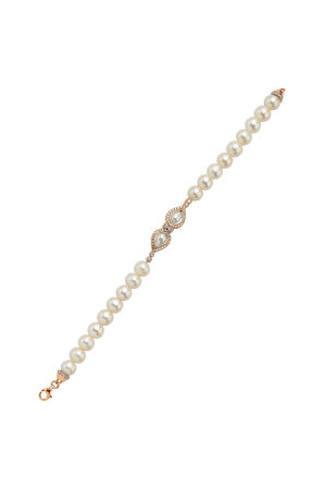 925 Ayar Gümüş Zirkon Taşlı Doğal İncili Kadın Bileklik