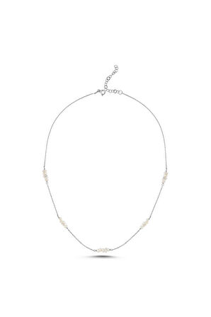 925 Ayar Gümüş Kadın Zincirli Çıtır Doğal İncili Kolye