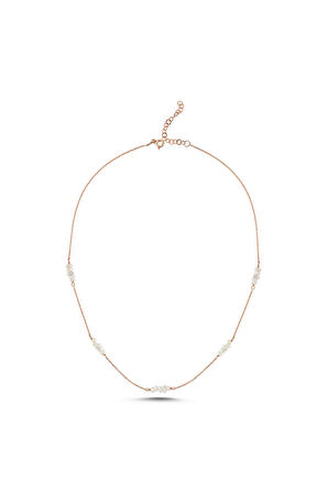 925 Ayar Gümüş Kadın Zincirli Çıtır Doğal İncili Kolye