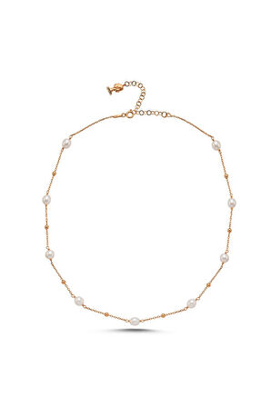 925 Ayar Gümüş Kadın Dorika Toplu Zincir Doğal İnci Kolye