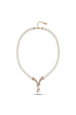 925 Ayar Gümüş 8 mm Fiyonk Doğal İnci Kadın Kolye