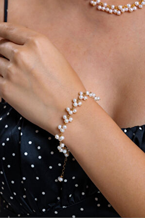 925 Ayar Gümüş Sallantılı Doğal İnci Bileklik