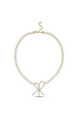 925 Ayar Gümüş 8 mm  Fiyonklu Damla Sallantılı Doğal İnci Kolye