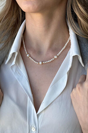 925 Ayar Gümüş 4 mm Dorikalı Doğal İnci Kolye