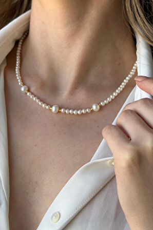 925 Ayar Gümüş 4 mm Dorikalı Doğal İnci Kolye