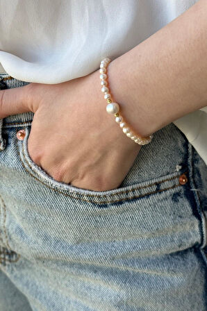 925 Ayar Gümüş 4 mm Dorikalı Doğal İnci Kadın Bileklik