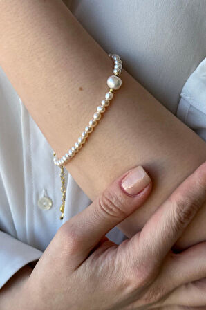 925 Ayar Gümüş 4 mm Dorikalı Doğal İnci Kadın Bileklik