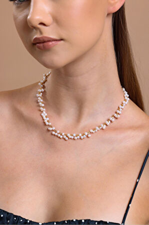 925 Ayar Gümüş Sallantılı Doğal Kültür İncisi Kolye Bileklik İkili Set