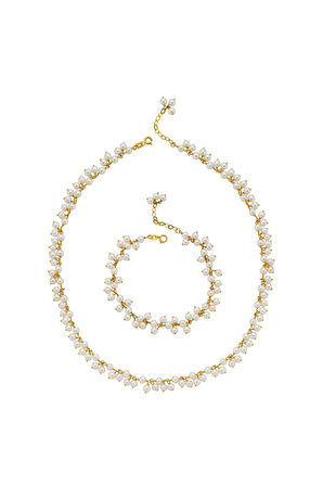 925 Ayar Gümüş Sallantılı Doğal Kültür İncisi Kolye Bileklik İkili Set