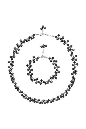 925 Ayar Gümüş Kadın Doğal İnci Sallantılı Kolye Bileklik İkili Set