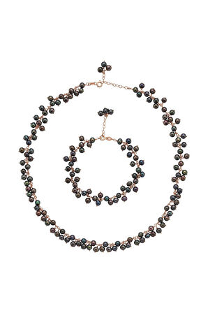 925 Ayar Gümüş Kadın Doğal İnci Sallantılı Kolye Bileklik İkili Set