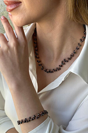 925 Ayar Gümüş Kadın Doğal İnci Sallantılı Kolye Bileklik İkili Set