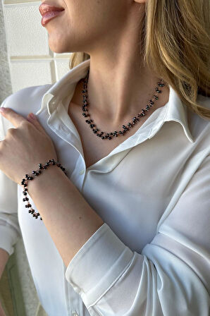 925 Ayar Gümüş Kadın Doğal İnci Sallantılı Kolye Bileklik İkili Set