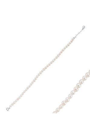 925 Ayar Gümüş 4 mm Doğal İnci Sıralı Bileklik