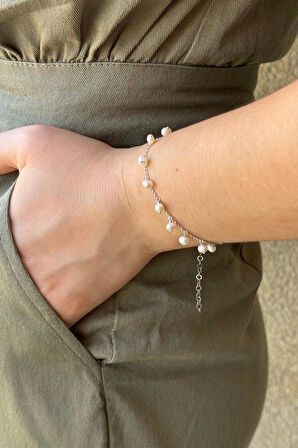 925 Ayar Gümüş İncili Zincir Bileklik 4 mm BVRTST14587BLK