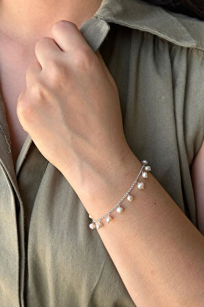 925 Ayar Gümüş İncili Zincir Bileklik 4 mm BVRTST14587BLK