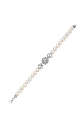925 Ayar Gümüş 8 mm Zirkon Taşlı İnci Bileklik