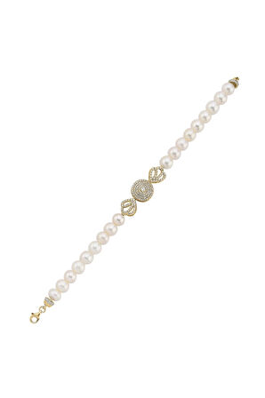 925 Ayar Gümüş 8 mm Zirkon Taşlı İnci Bileklik