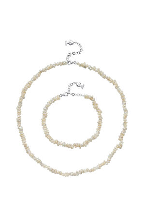 925 Ayar Gümüş 5 mm Bahreyn İnci Kolye Bileklik İkili Set