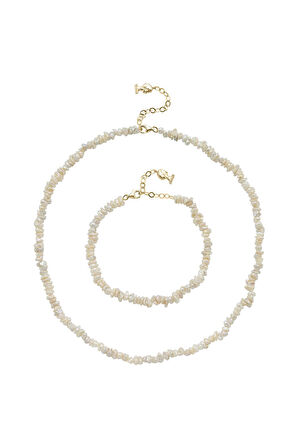 925 Ayar Gümüş 5 mm Bahreyn İnci Kolye Bileklik İkili Set