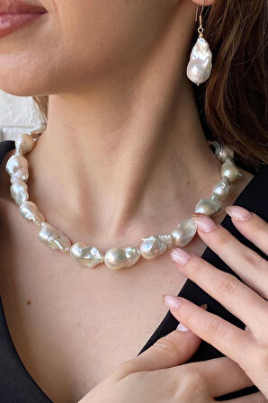 925 Ayar Gümüş 22 mm Barok İnci Kolye