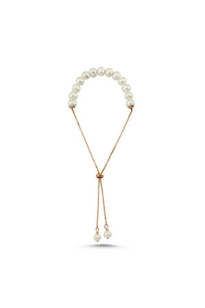 14 Ayar Altın 8 mm Doğal İnci Asansörlü Bileklik