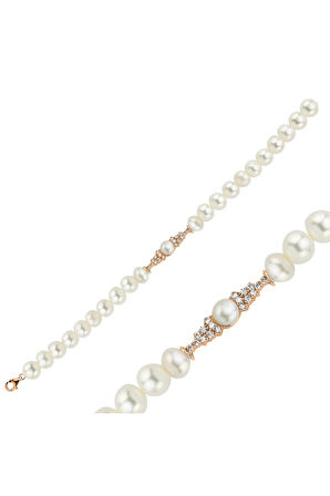 14 Ayar Altın 6 mm Zirkon Taşlı Doğal İnci Bileklik BVRTZ098475