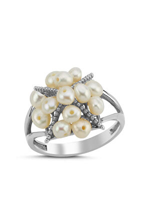 14 Ayar Altın 4 mm Piramit Model Doğal İnci Yüzük