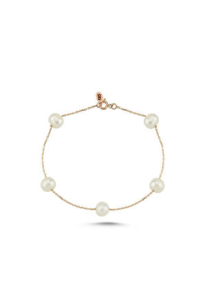 14 Ayar Altın 6 mm Çıtır Doğal İnci Bileklik