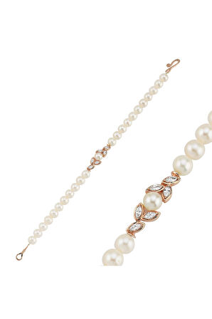 14 Ayar Altın 6 mm Yaprak Taşlı Doğal İnci Bileklik BVRTZ105713