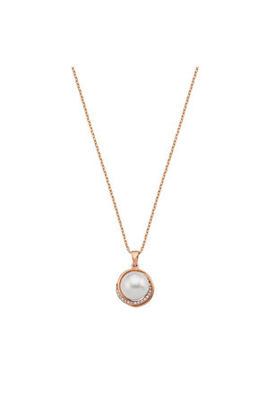 14 Ayar Altın 10 mm Zirkon Taşlı Doğal İnci Kolye