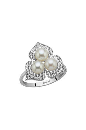 14 Ayar Altın 5 mm Zirkon Taşlı Doğal İnci Yüzük