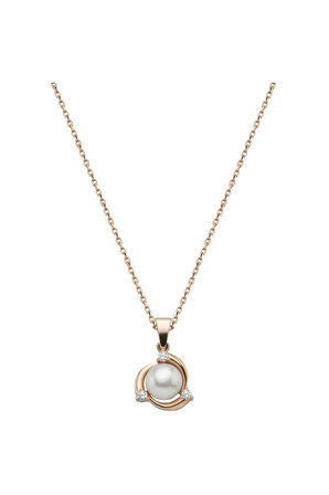 14 Ayar Altın 6 mm Zirkon Taşlı Doğal İnci Kolye BVRTZ120150