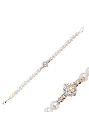 14 Ayar Altın 7 mm Baget Taşlı Doğal İnci Bileklik