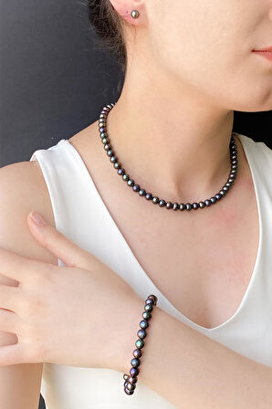 14 Ayar Altın  6 mm Siyah İnci Bileklik BVRTZ123082