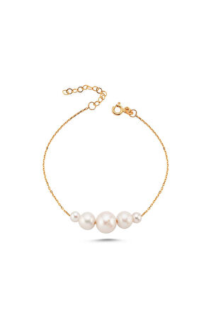 14 Ayar Altın 10 mm Süzme Doğal İnci Kolye Bileklik İkili Set